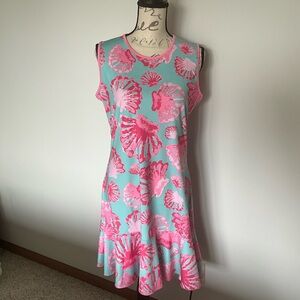 Vibrant Pink and green scalloped pattern summer dress
